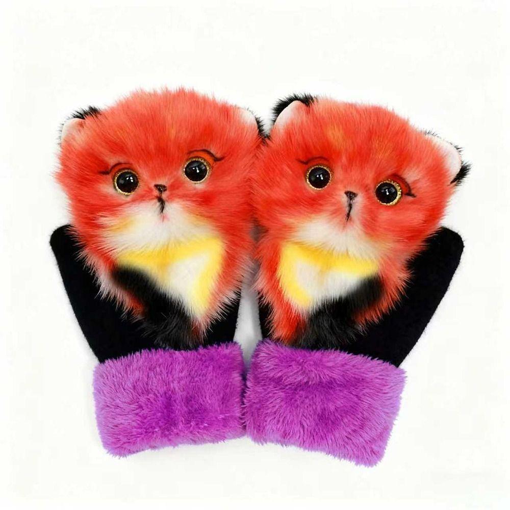 Animal Pattern Warm Winter Gloves Fleece Lined Animal Gloves New Plush Gloves Women's