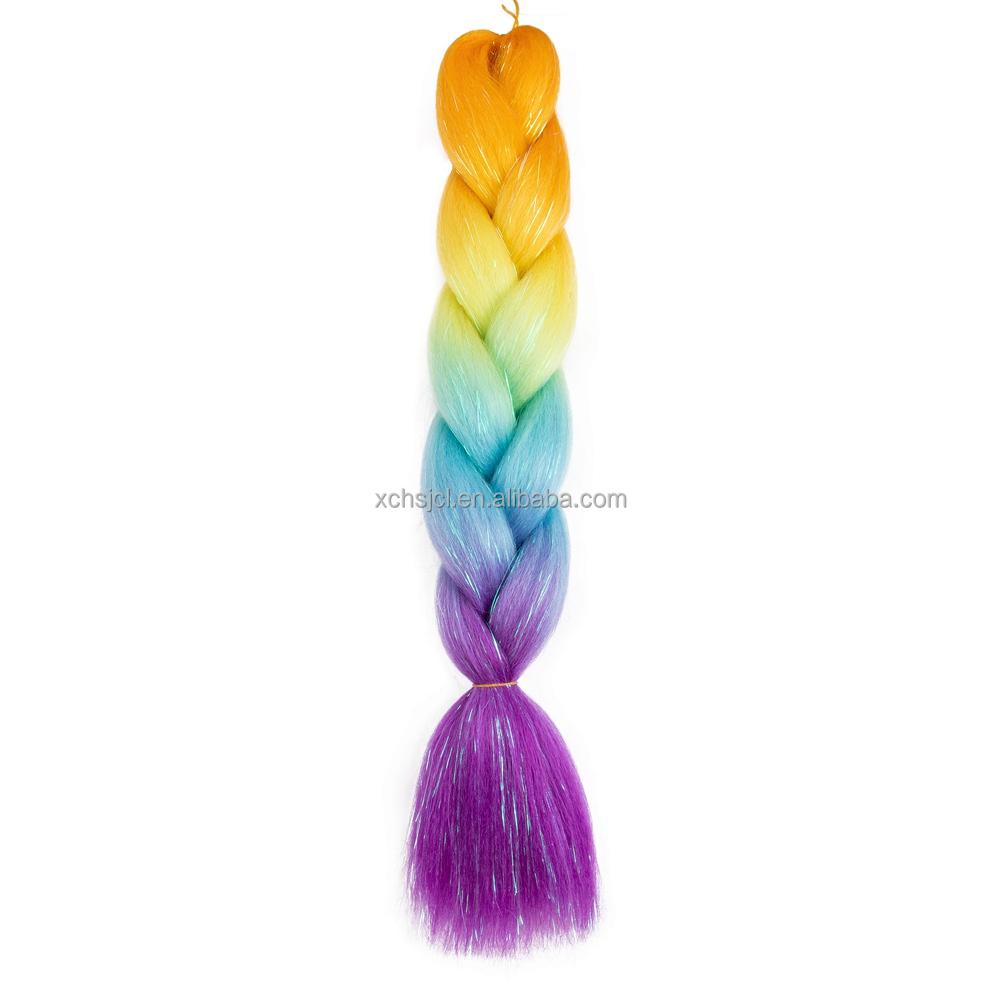 Customized Soft Heat Resistant Fiber Festival Ombre Pure 2 3 4 5 Tone Color Tinsel Glitter Jumbo Braiids