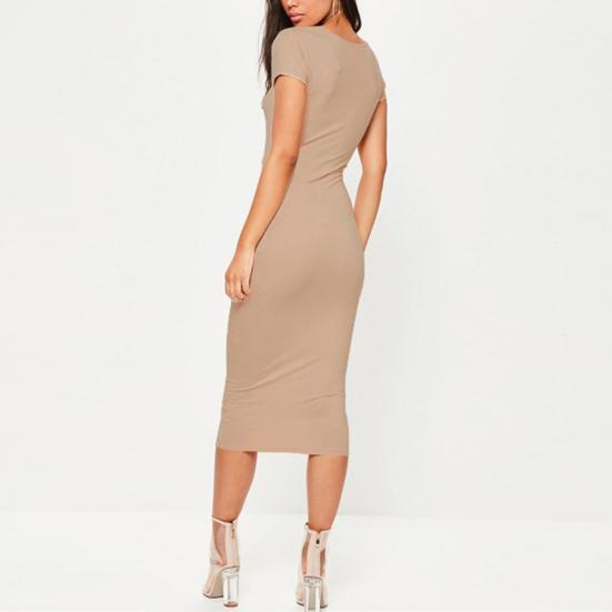 Модное женское повседневное облегающее платье-карандаш однотонного цвета с круглым вырезом и короткими рукавами