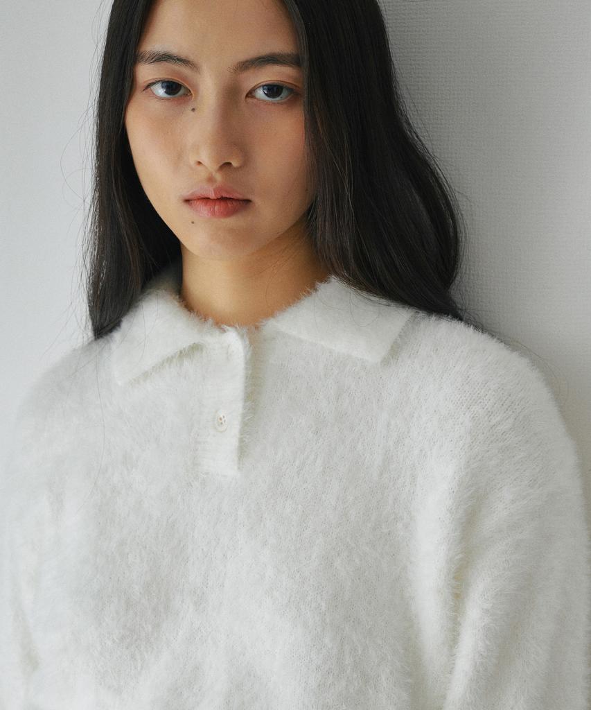 BELLOL Crop Hairy Collar Knit Ivory