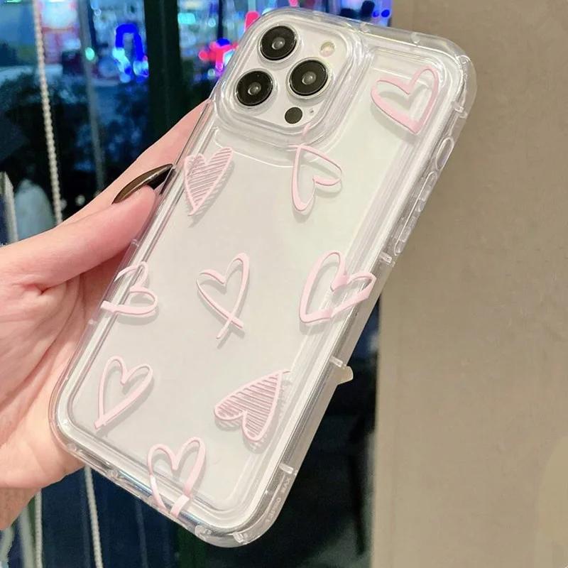 Heart Pink Clear Tpu Air Cushion Shockproof Phone Case For POCO X6 X3 X5 Mi 14 13T 12T 11T 13 12 Pro 11 Lite 5G NE Cover