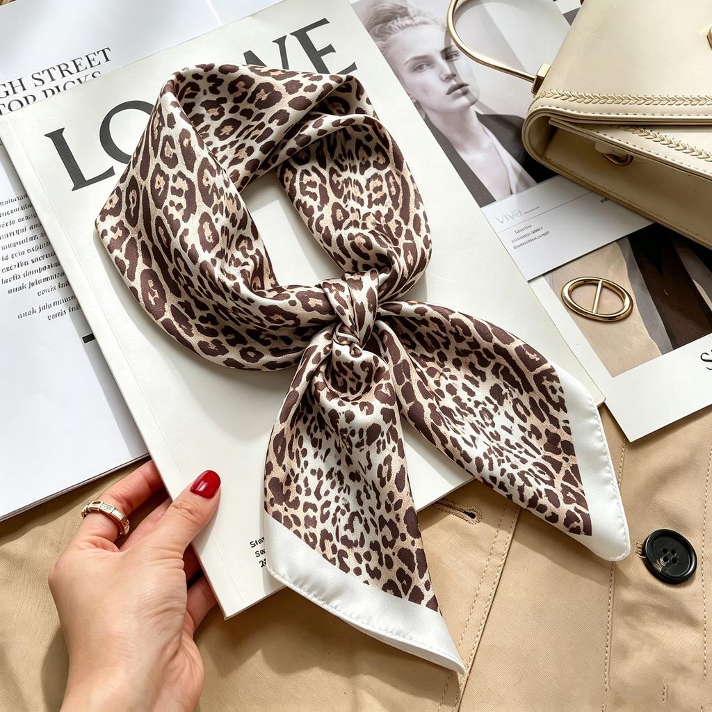 Autumn and winter Maillard cashew square scarf silk scarf women's shirt versatile neck small scarf tied hair decorative scarf