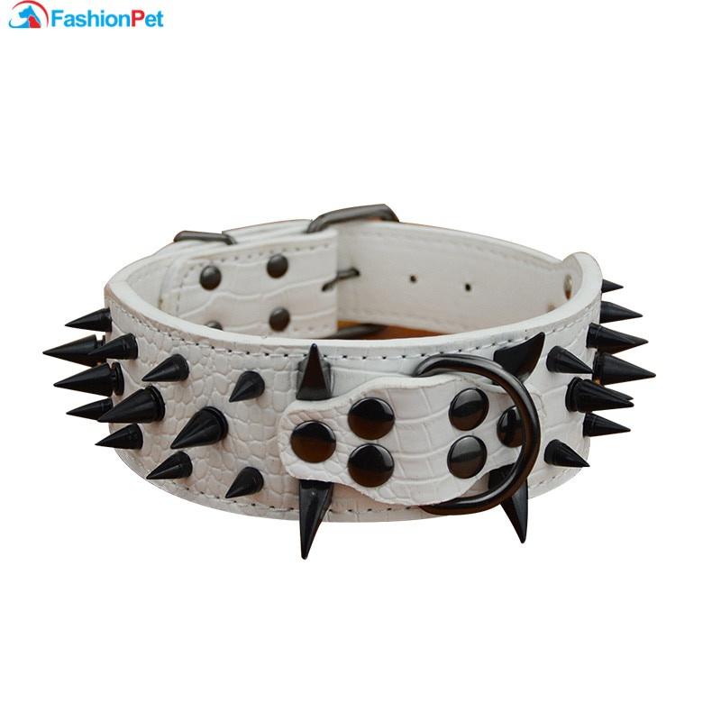 Высококачественный ошейник для больших собак из искусственной кожи с черными острыми шипами и шипами для больших собак Pitbull Mastiff