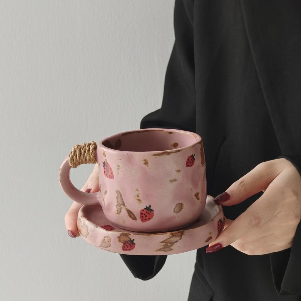 Fruit Pattern Ceramic Coffee Cup & Saucer Set, Aesthetic Breakfast Mug, New Arrival High-end Drinkware