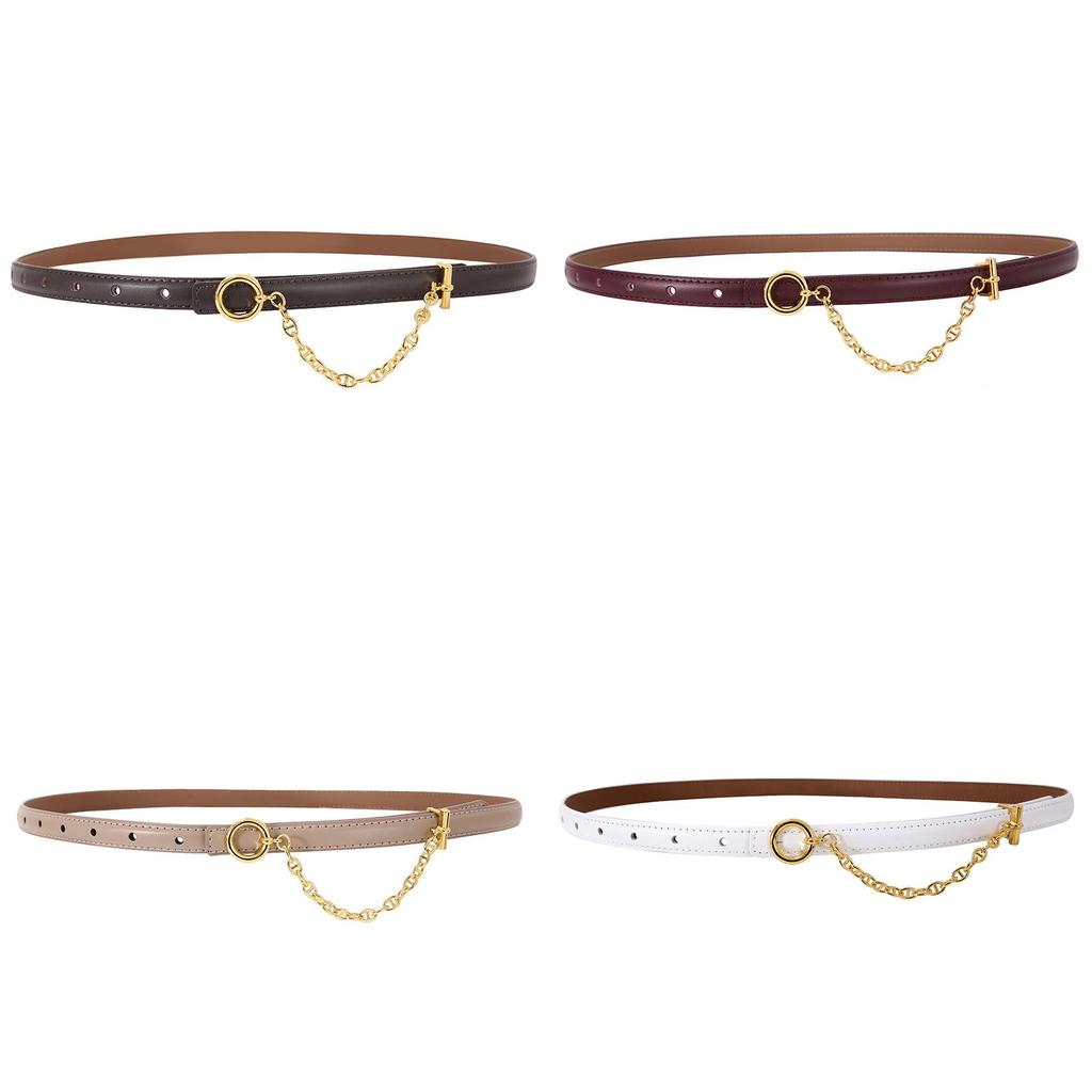 Женский кожаный ремень с металлическим декором в виде цепи для элегантного платья и костюма