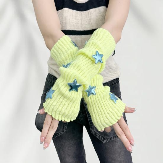 Вязаные митенки для девочек, длинные перчатки до запястья без пальцев, зимние нарукавники со звездой и отверстием для большого пальца для женщин, уличная одежда, вечеринки