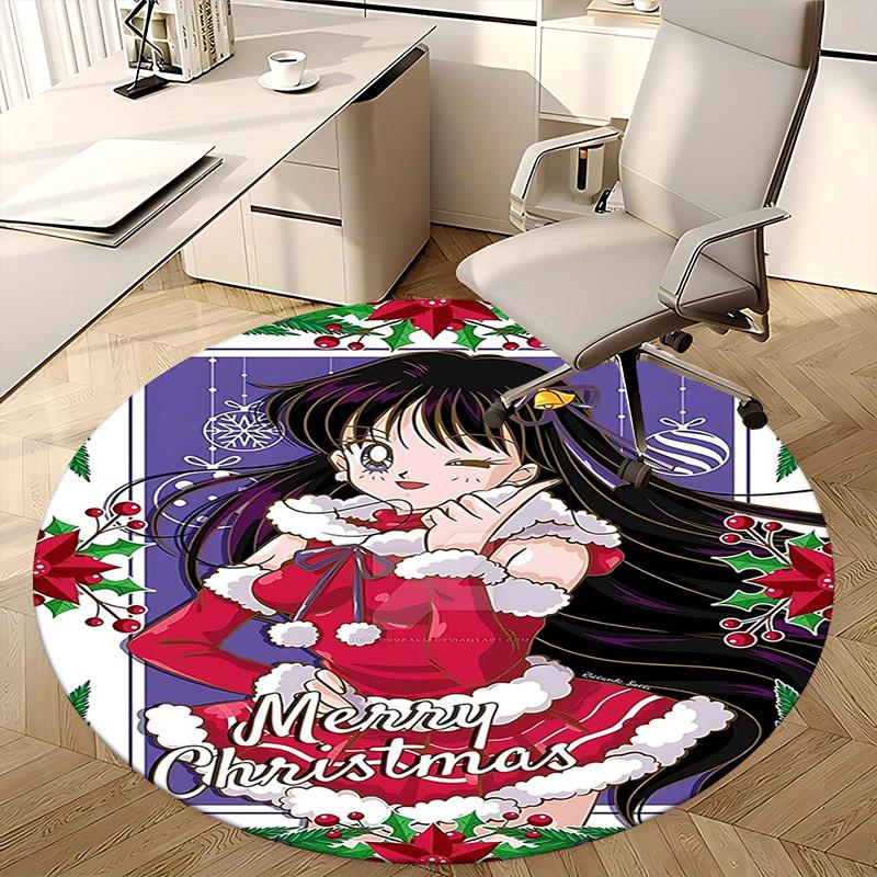 1pc Anime Christmas Round Carpet  Office Chair Mat, NonSlip Rug for Home Decor, Living Room, Bedroom