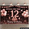 Двумерный Баннер-Фон С Розовым Золотом 12-й Счастливый День Рождения Официальный Фон Для Фотографирования Подростков