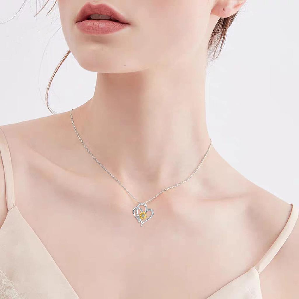 Ожерелье с подвеской в ​​виде подсолнуха для женщин, подвески в форме сердца, модные украшения, подарки для девочек