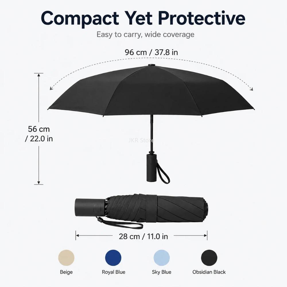 Windproof Automatic Umbrella Open Close Foldable Compact Rain Umbrella Heavy Duty Design for Men Women Outdoor Travel