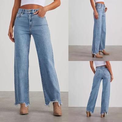 Женские повседневные модные свободные джинсы с широкими штанинами, боковыми швами и необработанным краем