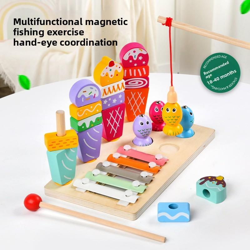 Toy Wooden Ice Cream Fishing Piano Playing Toys For Kids Play Educational