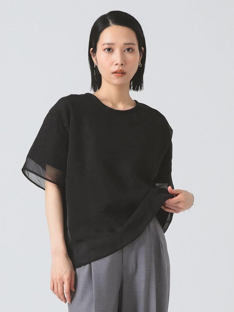 Ray Beams TEE Organza Layered One Size S/S T-Shirt, Women's, Black,