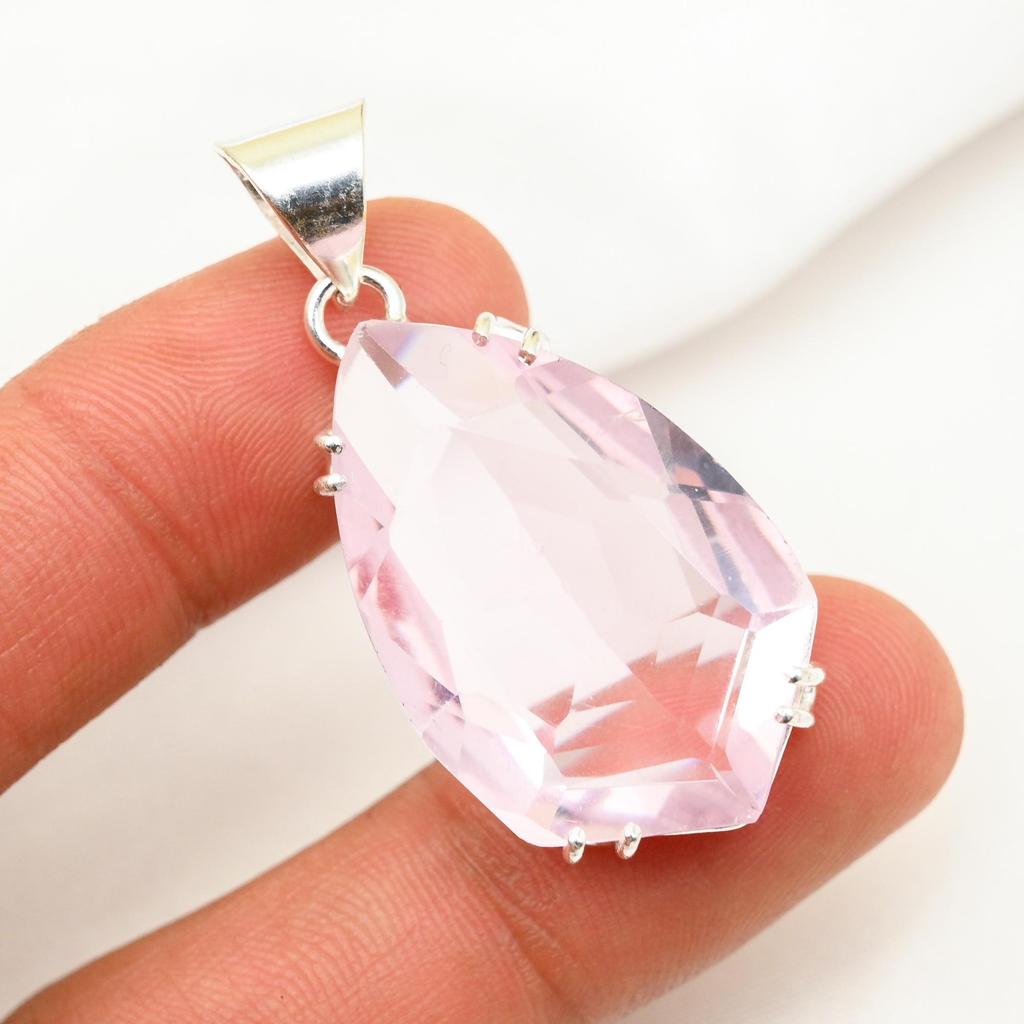 Подвеска с розовым кунцитом, драгоценный камень, кулон из стерлингового серебра 925 пробы, ювелирное изделие ручной работы, кулон с камнем по дате рождения, подарок для него