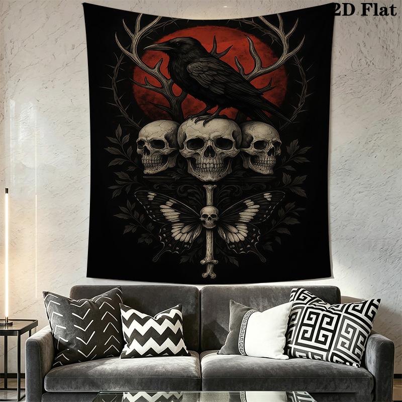 Raven Skulls Gothic Artwork Tapestry Background Cloth Fashion Print Christmas Gift Atmospheric Background Cloth Background Cloth