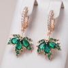 Оригинальный дизайн Блестящие зеленые Натуральный циркон Серьги в виде кленовых листьев Для женщин Мода Цвет розового золота Повседневные изящные украшения