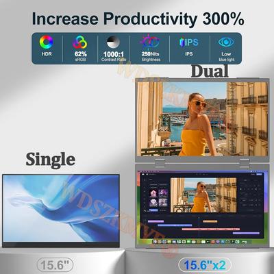 Портативный монитор с двумя экранами и подставкой 14"/15,6"/16" 1080P HDR 16:9 Для XBox PS4 / 5 Switch Мобильный телефон ПК Ноутбук Расширение