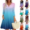 Women's Summer Dress Loose V Neck Three-quarter Sleeve Sundress With Pockets Dress