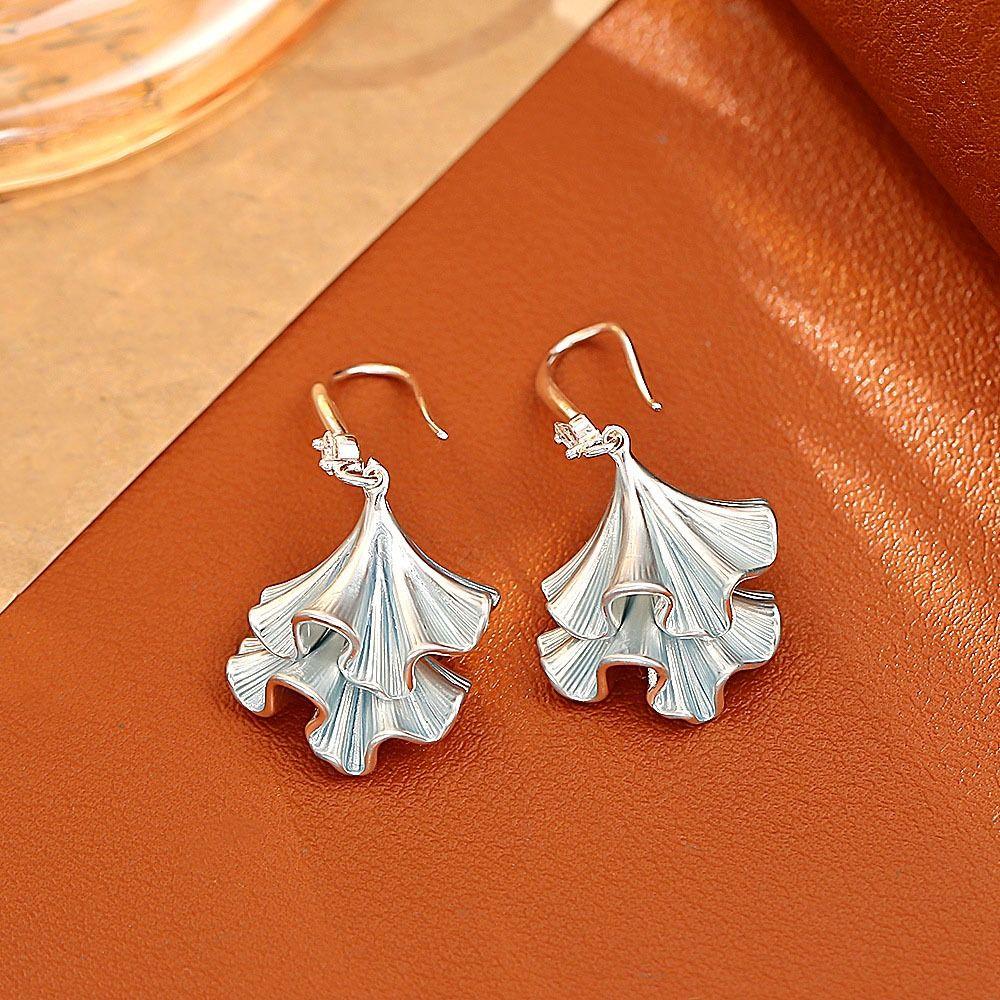 Synthetic Rhinestone Ginkgo Ear Pendant Double-layer Sweet Earrings Jewelry Ginkgo Earrings  Party