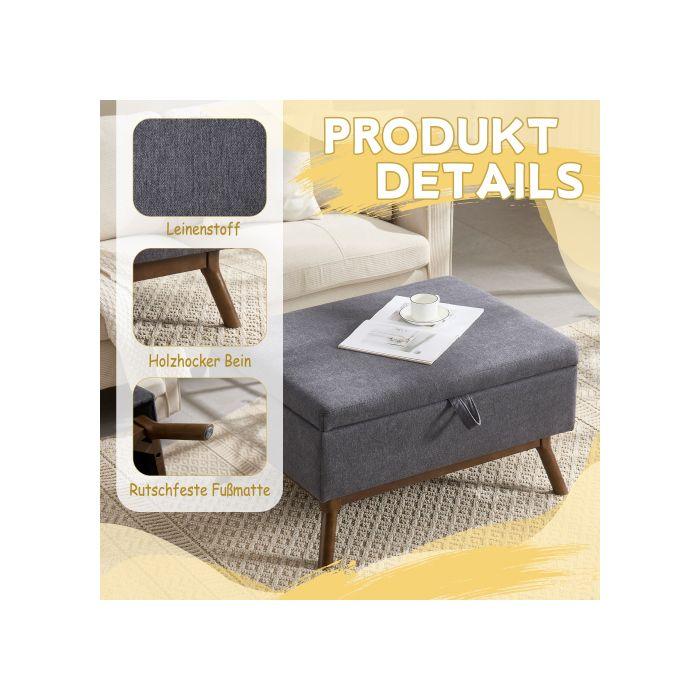 Tabouret de rangement - MUVOE - Carré - Bois massif - Multifonctionnel - Gris