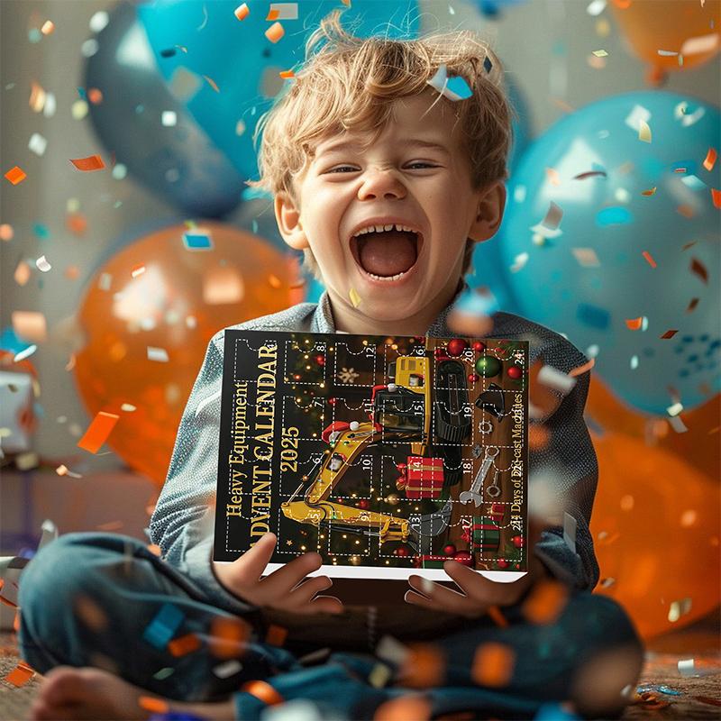 Календарь ожидания тяжелой техники 2025, 24 дня до Рождества, 24 литые машины, украшения в виде мини-экскаваторов