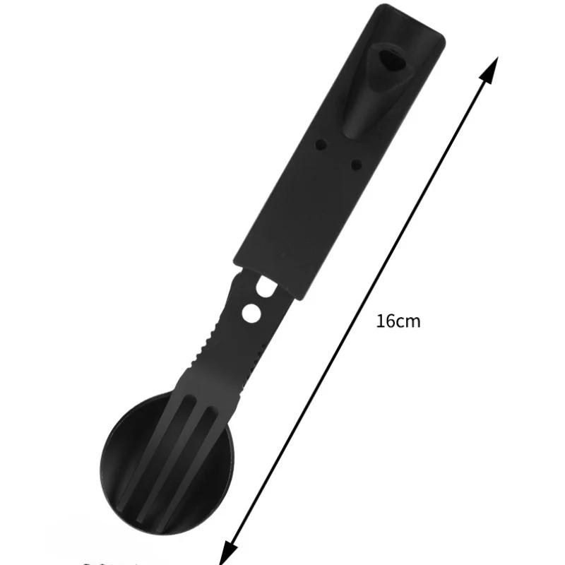 Outdoor Set Multi functional Camping Knives Camping Tableware Outdoor Wind Combination Stainless Steel with Whistle Spoon Fork
