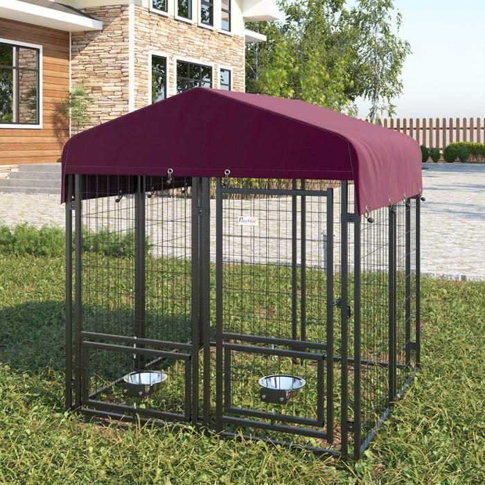 PawHut - Chenil Extérieur pour Chiens - Acier - 120x120x138cm - Multicolore