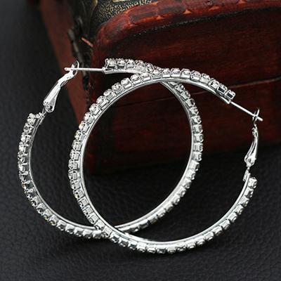 1 пара серег-колец с декором из стразов, бижутерия из сплава, женские серьги-кольца большого размера для вечеринки по случаю дня рождения