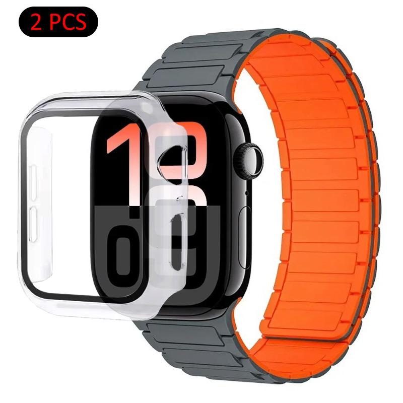 Силиконовый ремешок+Чехол для Apple Watch Ultra 3/2/1 49 мм 11 10 46 мм 42 мм Магнитный ремешок iWatch 9 8 7 45 мм 41 мм 6 5 SE 44 мм/40 мм Защитный чехол
