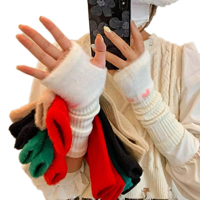 1Pair Knitted Pile Sleeves Protect Your Arms Sleeve Winter Half Finger Gloves Gloves