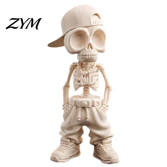 PLA Skeleton Statue Street Style Hip-Hop Figurine, 3D Printed Baseball Cap Statue, Cool Sculpture for Home Office Desktop Decor Gothic Room