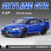 1:32 GTR R34 Low-Rider Sports Car Model with Opening Doors, Four-Wheel Suspension, Alloy Build, Sound and Light, Pull-Back Simulation