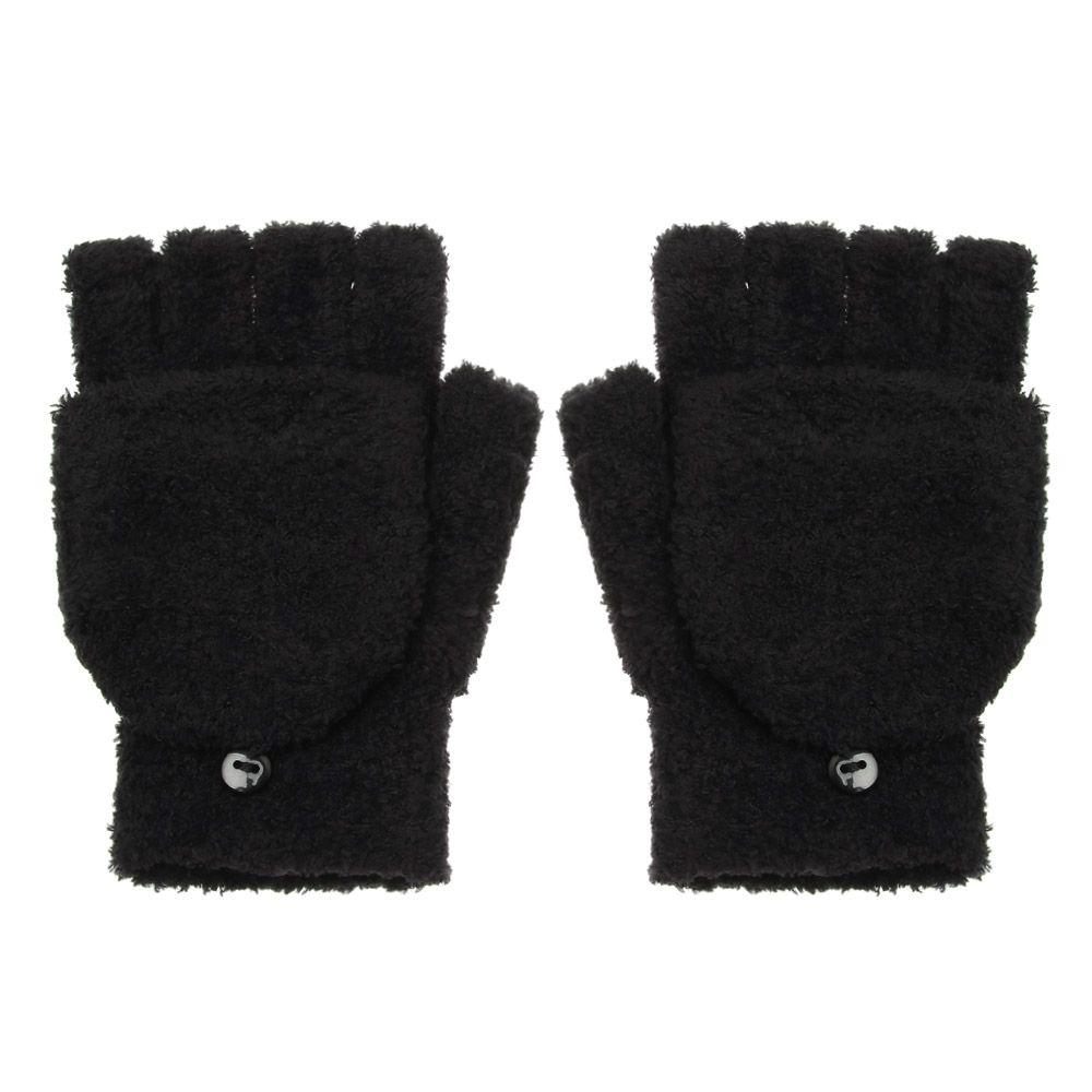 Girls Dual-use Thick Knitting Mittens Convertible Flip Top Half Finger Gloves Coral Velvet Gloves