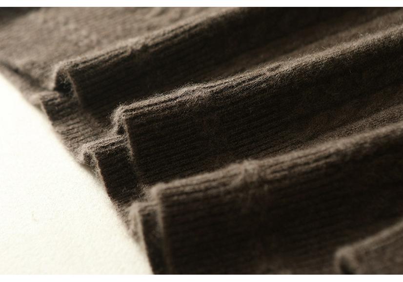 Elegant Pure Wool Cable Knit Sweater: Women's Half-High Collar, Zipper, Long Sleeve, Loose Fit