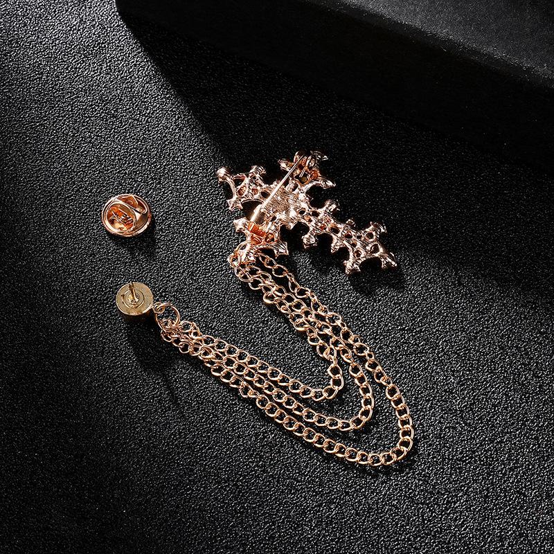 1PCS Cross Brooch Vintage Fashion Men High-end Tassel Chain Shirt Collar Lapel Pin Zircon Brooches Clothing Accessories Jewelry Gifts