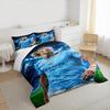 3 Piece Bedding Set with Duvet Cover and 2 Pillowcases - Haaland Manchester City Rain Stadium Print - Blue Soccer Decor
