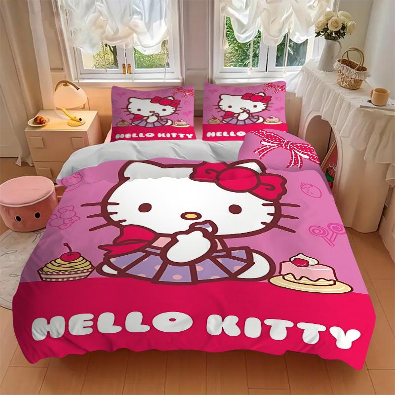 3pcs Hello Kitty Cover Set, 1 Cover + 2 Pillowcases (No Insert), Bedding for All Seasons, Bedding,Bedroom Decor yy250922072