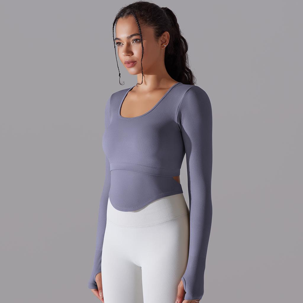 Nessaj бесшовные вязаные однотонные спортивные рубашки топ с длинными рукавами для йоги, одежда для бега и фитнеса, топы для женщин