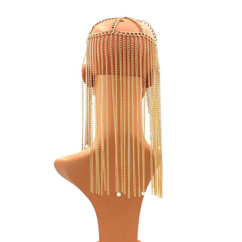 Преувеличенное длинное кисточное алюминиевое цепное украшение на голову с жемчужной подвеской для женщин