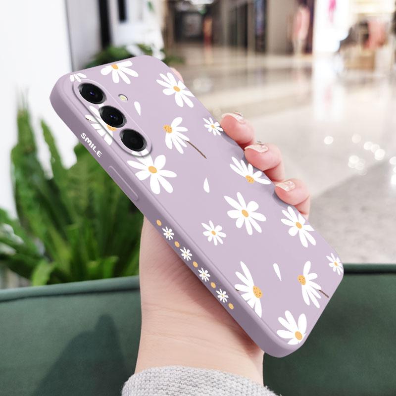 Однотонный чехол с ромашками для Samsung Galaxy A37 A57 Жидкий силиконовый чехол