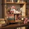 Unique Halloween Gift for Friends Reading Ghost Figurine, Retro Wooden Statue, Vintage Desktop Interior Ornament with Stacked Book Home Office