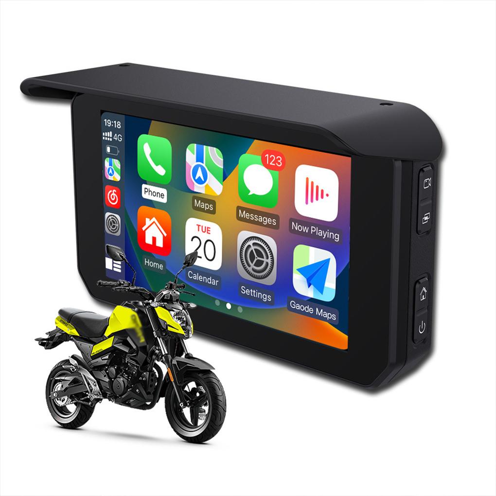 Мотоцикл Carplay IP65 Водонепроницаемый 1080P 5-дюймовый WiFi беспроводной Android-Auto DVR монитор Видеорегистратор Навигация для мотоцикла