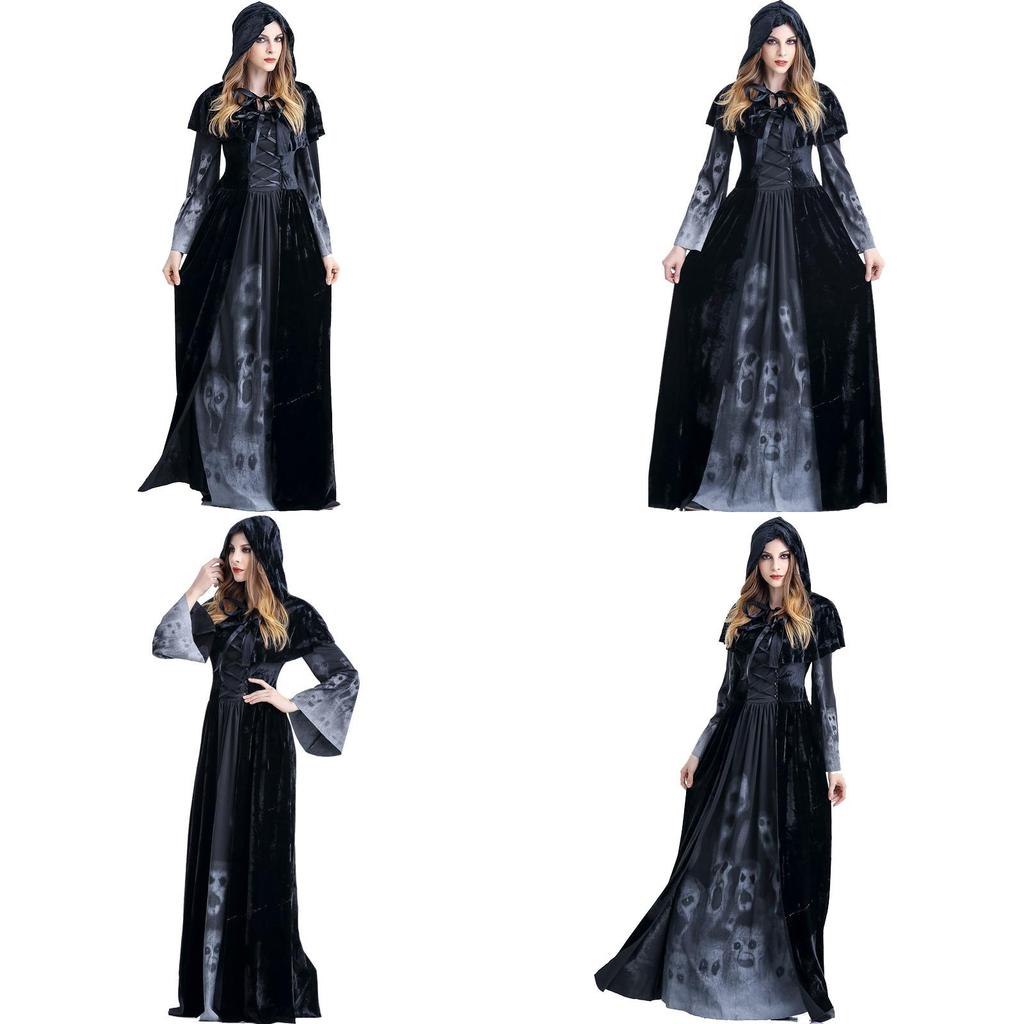 Enchanting Women's Wicked Queen Gothic Witch Costume With Elegant Long Bell Sleeves