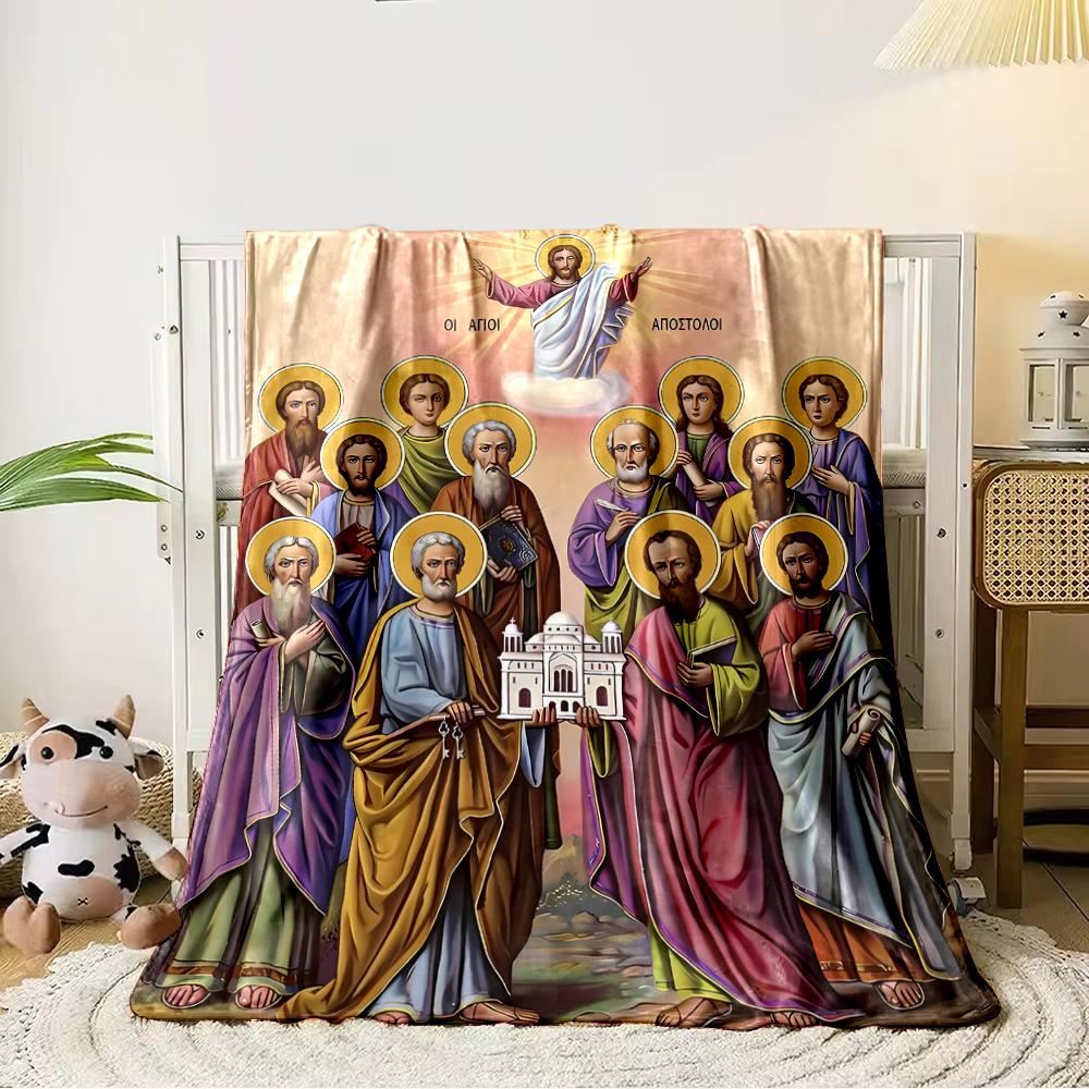 Religious Icon with ApostlesFlannel blanket for bedroom, living room, sofa, and nap