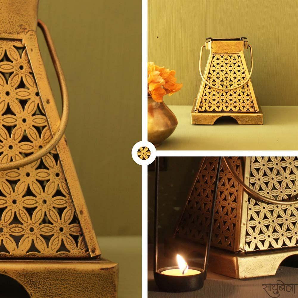 Антикварный золотой фонарь майя - маленький свечной фонарь в форме пирамиды храма майя