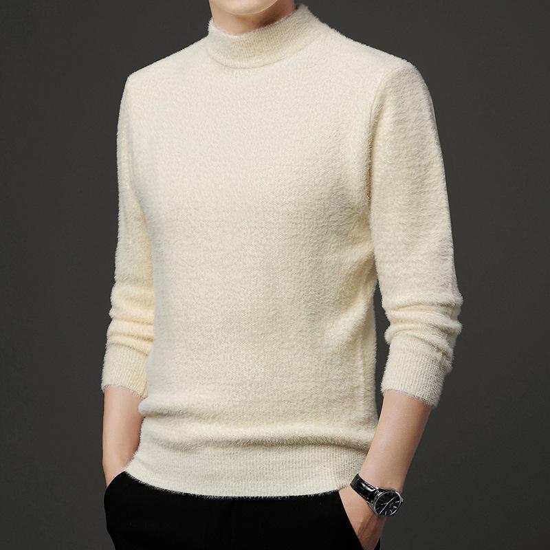 Осенний утолщенный свитер, мужской джемпер с полуводолазкой, вязаный теплый свитер, имитация норки, джемпер для молодежи и людей среднего возраста