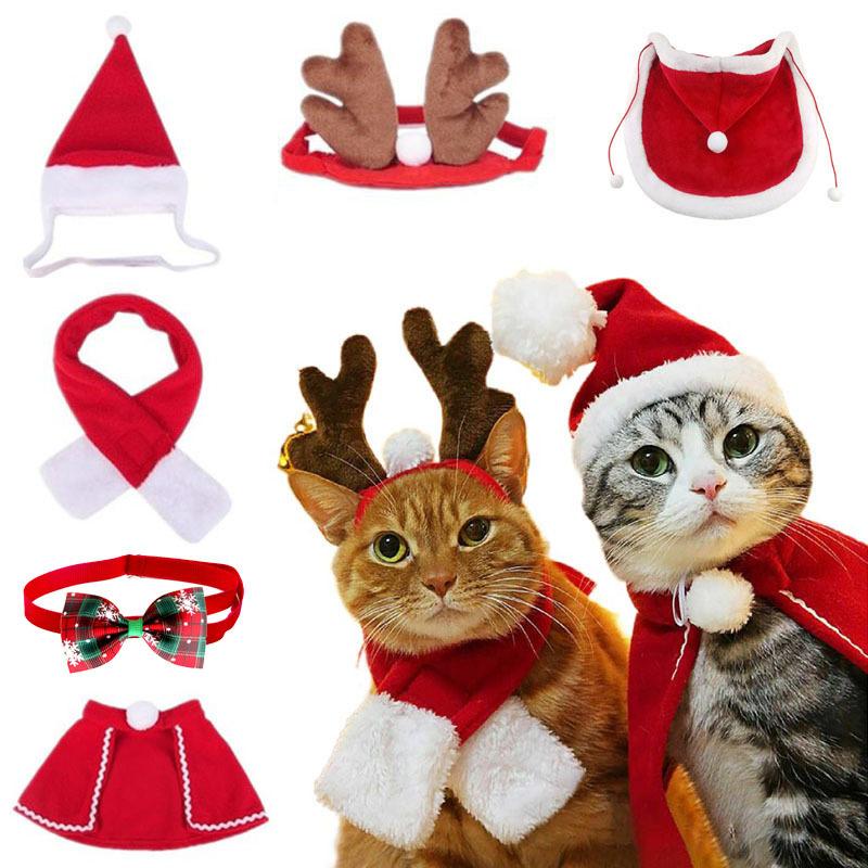 Cat Dog Christmas Costume Santa Hat With Scarf &Small Dogs - Funny Santa Hat And Scarf Outfit For Holiday Photos