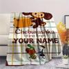 1PC Custom Name Cheburashkas Patterned Flannel Blanket Suitable For All Seasons for Home Decor Warmth and Comfort Gifts Holiday Present
