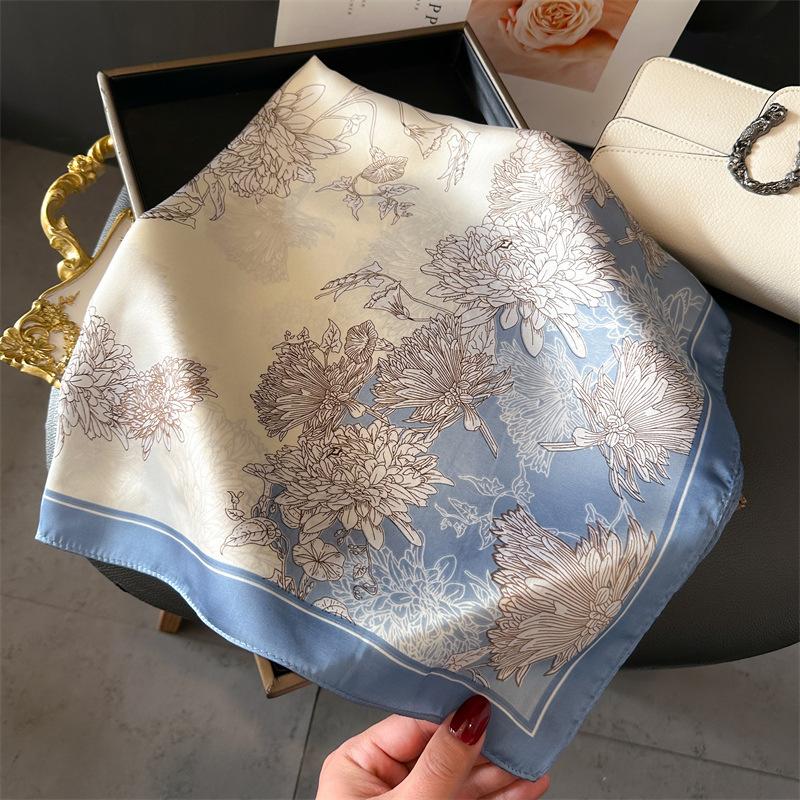 Imitation Silk Print Square Scarf For Women, Bandanna Spring/Summer Luxury Neckerchief ,Hair Headband For Dressing Up Your Look