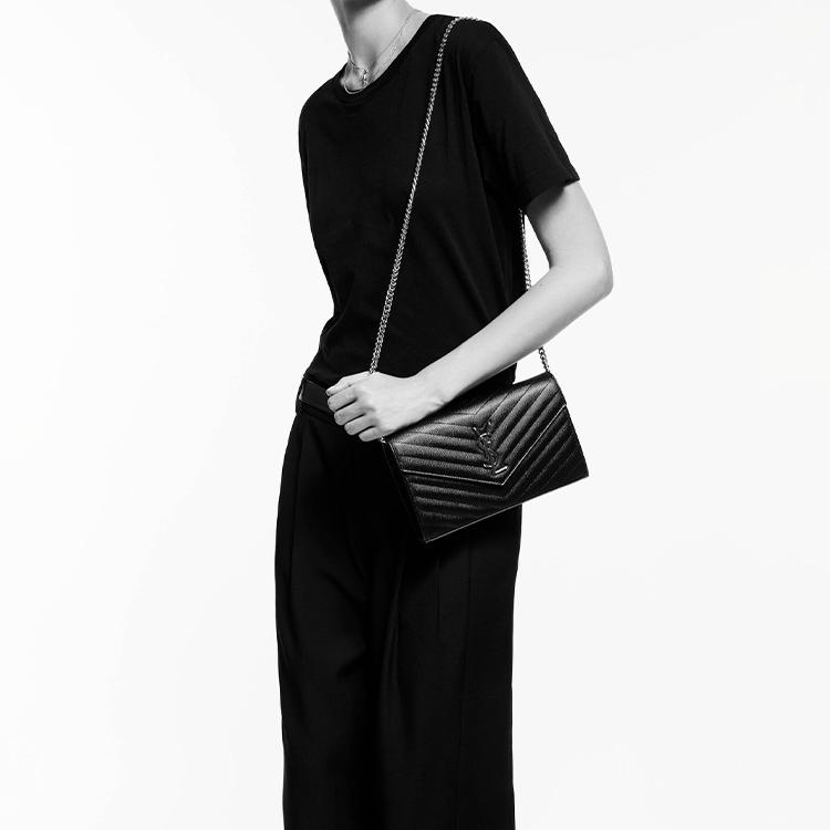 Saint Laurent Ysl Монограмма Золотой Логотип Стеганая Текстурная тисненая кожаная Сумка-кошелек на цепочке Сумка через плечо Женские сумки 377828-BOW0J-1202
